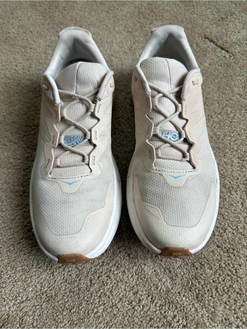 Hoka Women's Light Beige Athletic Sneakers with Subtle Blue Logo